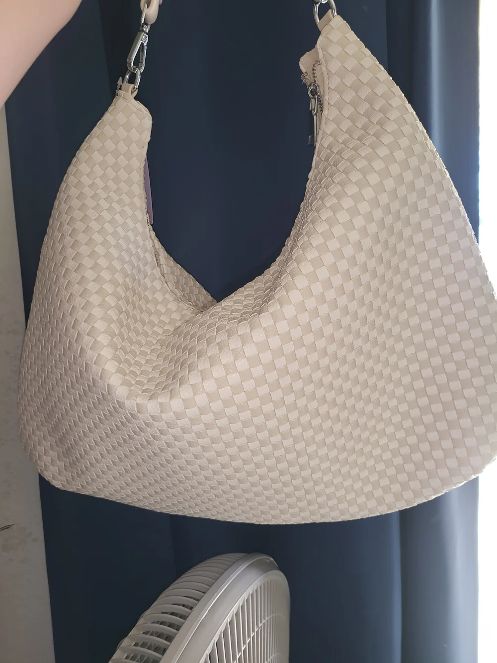 I&R Cream/tan Checkered Woven Hobo Shoulder Bag